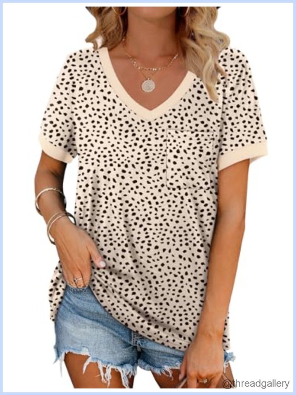 Womens Short Sleeve V Neck T Shirt Loose Fit Casual Summer Tee with Pocket